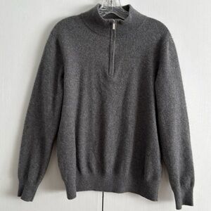 Cashmeren 100% Cashmere Quarter Zip Mockneck Gray Sweater Lightweight Size L